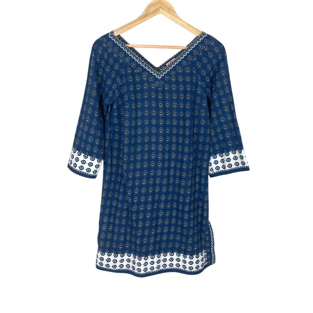 JUICY COUTURE GEOMETRIC BLUE V-NECK SHIFT DRESS - Picture 5 of 11